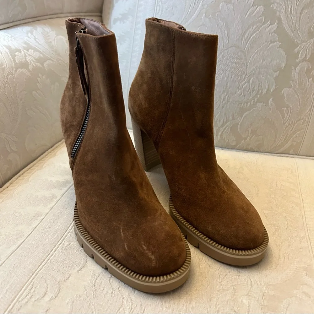 Paul Green Sloane Ankle Boots Size 8 Lug Sole Block Heel Brown Suede NEW $485
